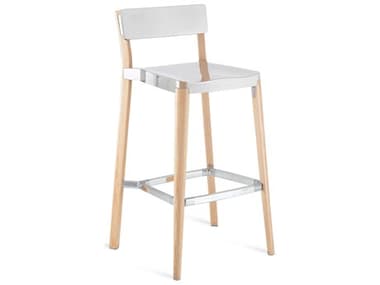 Emeco Outdoor Lancaster Ash Wood Bar Stool with Polished Seat and Back EMOLANBPLW