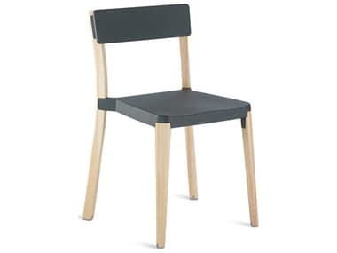 Emeco Outdoor Lancaster Ash Wood Dining Side Chair with Dark Grey Seat and Back EMOLANCDGLW