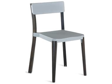 Emeco Outdoor Lancaster Ash Wood Dark Dining Side Chair with Light Grey Seat and Back EMOLANCLGDW