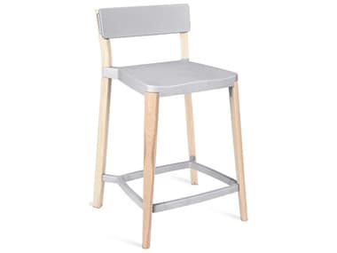Emeco Outdoor Lancaster Ash Wood Counter Stool with Light Grey Seat and Back EMOLANCTRLGLW