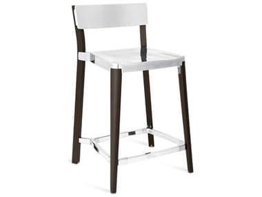 Emeco Outdoor Lancaster Ash Wood Dark Counter Stool with Polished Seat and Back EMOLANCTRPDW