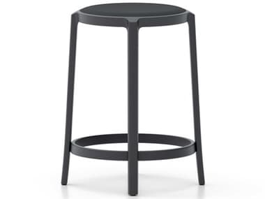 Emeco Outdoor On & On Black Recycled Plastic Cushion Counter Stool EMOONON24USBLACKLEATHER