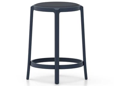 Emeco Outdoor On & On  Dark Blue Recycled Plastic Cushion Counter Stool EMOONON24USDARKBLUELEATHER