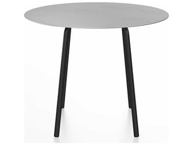 Emeco Outdoor Hand Brushed / Black Powder Coated 36'' Wide Aluminum Round Dining Table EMOPARTRD36ALUPC