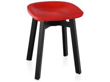 Emeco Outdoor Su By Nendo Aluminum Black Anodized Small Stool with Red Seat EMOSU18BLACKPSRED