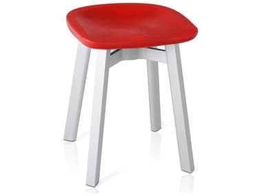 Emeco Outdoor Su By Nendo Aluminum Natural Anodized Small Stool with Red Seat EMOSU18PSRED