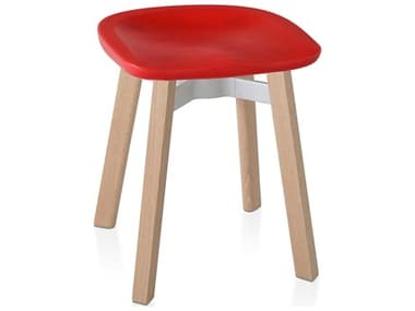 Emeco Outdoor Su By Nendo Wood Small Stool with Red Seat EMOSU18WOODPSRED
