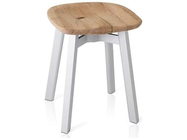 Emeco Outdoor Su By Nendo Aluminum Natural Anodized Small Stool with Oak Seat EMOSU18WS