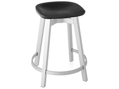 Emeco Outdoor Clear Anodized Aluminum Counter Stool with Black Seat EMOSU24PSBLACK
