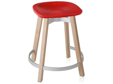 Emeco Outdoor Su By Nendo Wood Counter Stool with Red Seat EMOSU24WOODPSRED