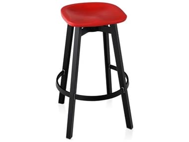 Emeco Outdoor Su By Nendo Aluminum Black Anodized Bar Stool with Red Seat EMOSU30BLACKPSRED