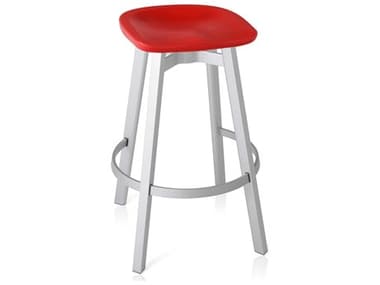 Emeco Outdoor Su By Nendo Aluminum Natural Anodized Bar Stool with Red Seat EMOSU30PSRED