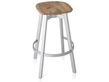 Emeco Outdoor Su By Nendo Aluminum Natural Anodized Bar Stool with Oak Seat EMOSU30WS