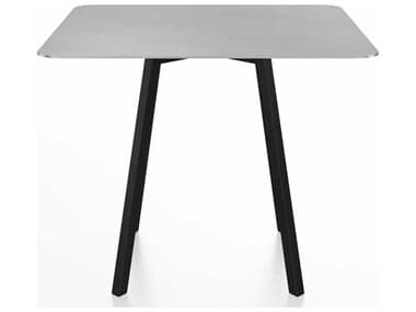 Emeco Outdoor Hand Brushed / Black Anodized 36'' Wide Aluminum Square Dining Table EMOSUTSQ36ALUPC