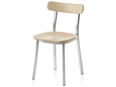 Emeco Outdoor Hand Brushed Aluminum Dining Side Chair with Wood Seat and Back EMOUTILITYSCHBACC