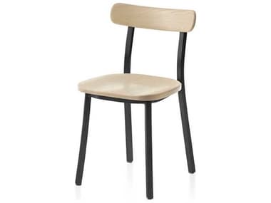 Emeco Outdoor Black Powder Coated Aluminum Dining Side Chair with Wood Seat and Back EMOUTILITYSCPCBLACC