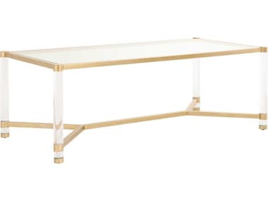 Essentials for Living Traditions Nouveau 86" Rectangular Brushed Brass Lucite Clear Glass Dining Table ESL6081BBRSCLR