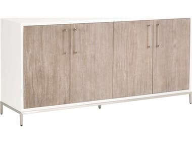 Essentials for Living Traditions Nouveau 75" Acacia Wood Natural Gray Matte White Brushed Stainless Steel Media Console ESL6083WHTNGBSTL