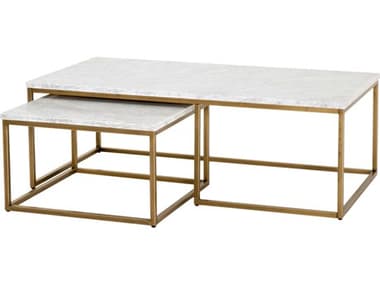 Essentials for Living Traditions Carrera Nesting 52" Rectangular Marble Brushed Gold Coffee Tables ESL6100BGLDWHT