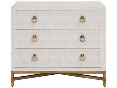 Essentials for Living Traditions White Shagreen, Brushed Gold Three-Drawer Nightstand ESL6120WHTSHGGLD
