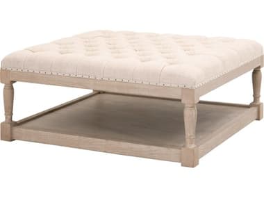 Essentials for Living Townsend Tufted 39&quot; Square Bisque French Linen Natural Gray Coffee Table ESL6429UPBISBTNG