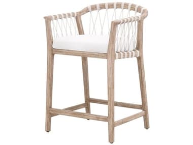 Essentials for Living Woven Upholstered Mahogany Wood Counter Stool ESL6800CS.WHTLPPRLNG