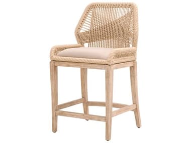 Essentials for Living Woven Loom Fabric Upholstered Mahogany Wood Sand Light Gray Natural Counter Stool ESL6808CSSNDLGRYNG