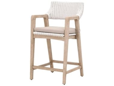 Essentials for Living Woven Lucia Fabric Upholstered Mahogany Wood White Rattan Counter Stool ESL6810CSWTRLGRYNG