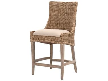 Essentials for Living Woven Light Grey Kubu Natural Fabric Upholstered Mahogany Wood Counter Stool ESL6814CSGKULGRY