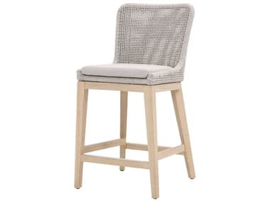 Essentials for Living Woven Mesh Fabric Upholstered Teak Wood Taupe & White Flat Rope Counter Stool ESL6853CSWTAPUMGT