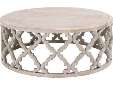 Essentials for Living Bella Antique Clover 42&quot; Round Wood Smoke Gray Coffee Table ESL8027LSGRYELM