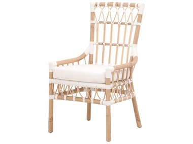 Essentials for Living Sample Serene Rattan White Upholstered Arm Dining Chair ESLZD0553