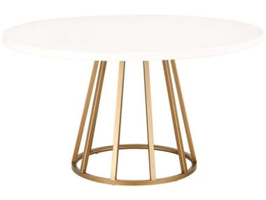 Essentials for Living Traditions Turino Round White Concrete Brushed Gold Dining Table ESLZOG822