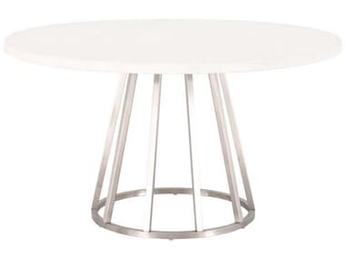 Essentials for Living Traditions Turino Round White Concrete Brushed Stainless Steel Dining Table ESLZOG823