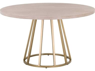 Essentials for Living Traditions Turino Round Wood Natural Gray Acacia Brushed Gold Dining Table ESLZOG824
