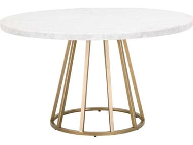 Essentials for Living Traditions Turino Round White Carrera Marble Brushed Gold Dining Table ESLZOG826