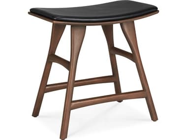 Ethnicraft Teak Brown and Black Leather Stool ETH10180