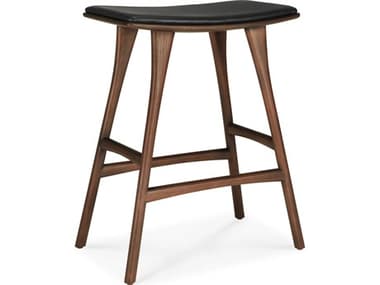 Ethnicraft Teak Brown and Black Leather Counter Stool ETH10181