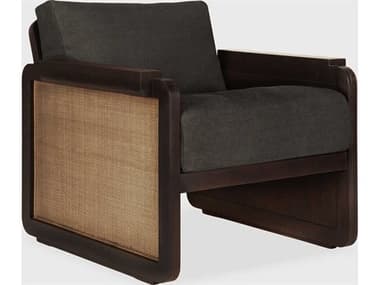 Ethnicraft Teak Dark Brown and Grey Linen Lounge Chair ETH10771