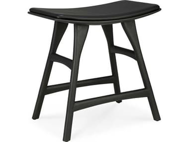 Ethnicraft Oak Black and Black Leather Stool ETH53048