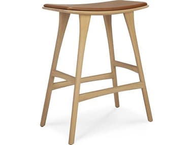 Ethnicraft Oak and Cognac Leather Counter Stool ETH53050