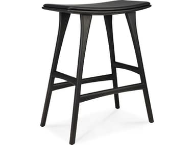 Ethnicraft Oak Black and Black Leather Counter Stool ETH53051