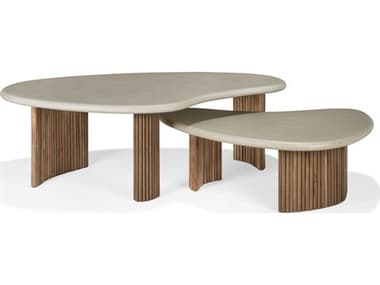 Ethnicraft Outdoor Boomerang Concrete And Reclaimed Teak Coffee Table ETO11237