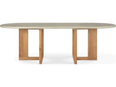 Ethnicraft Outdoor Trestle Concrete And Reclaimed Teak Dining Table ETO11251