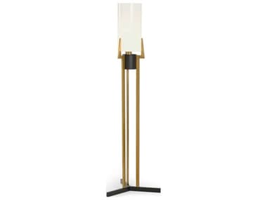 Frederick Cooper Irvine Glass 68" Tall Antique Brass Black Opaque White Floor Lamp FDC65696