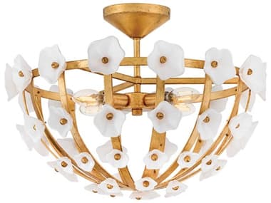 Fredrick Ramond Azalea 4-Light Distressed Brass Bowl Semi Flush Mount FDFR41633DA