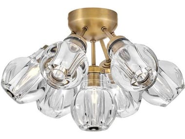 Fredrick Ramond Elise 16" 7-Light Heritage Brass Glass Globe Linear Semi Flush Mount FDFR46951HBR