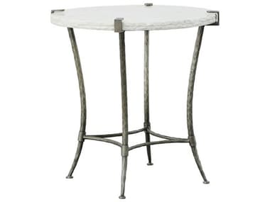 Fairfield Chair Palermo 24" Round Chiseled White Marble Stainless Steel End Table FFC800019