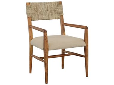 Fairfield Chair Mango Wood Natural Fabric Upholstered Arm Dining Chair FFCF01304