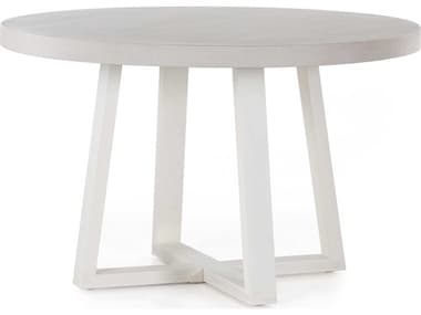 Four Hands Outdoor Constantine Natural White / Sand 47'' Wide Resin Metal Stone Teak Round Dining Table FHO104940002